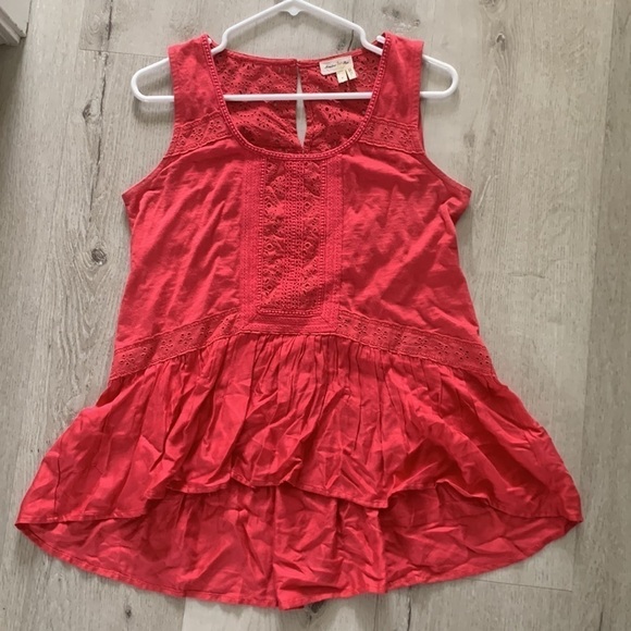 Meadow Rue Tank Top‎ size small eyelet top peplum pink red - Picture 14 of 14